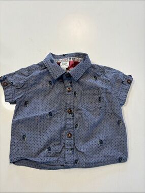 Baker Baby Blue Short-Sleeve Button-Front Boys' Shirt With Penguin Pattern